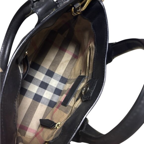 Burberry Black Leather Tote with Classic Check Lining - Picture 2 of 7